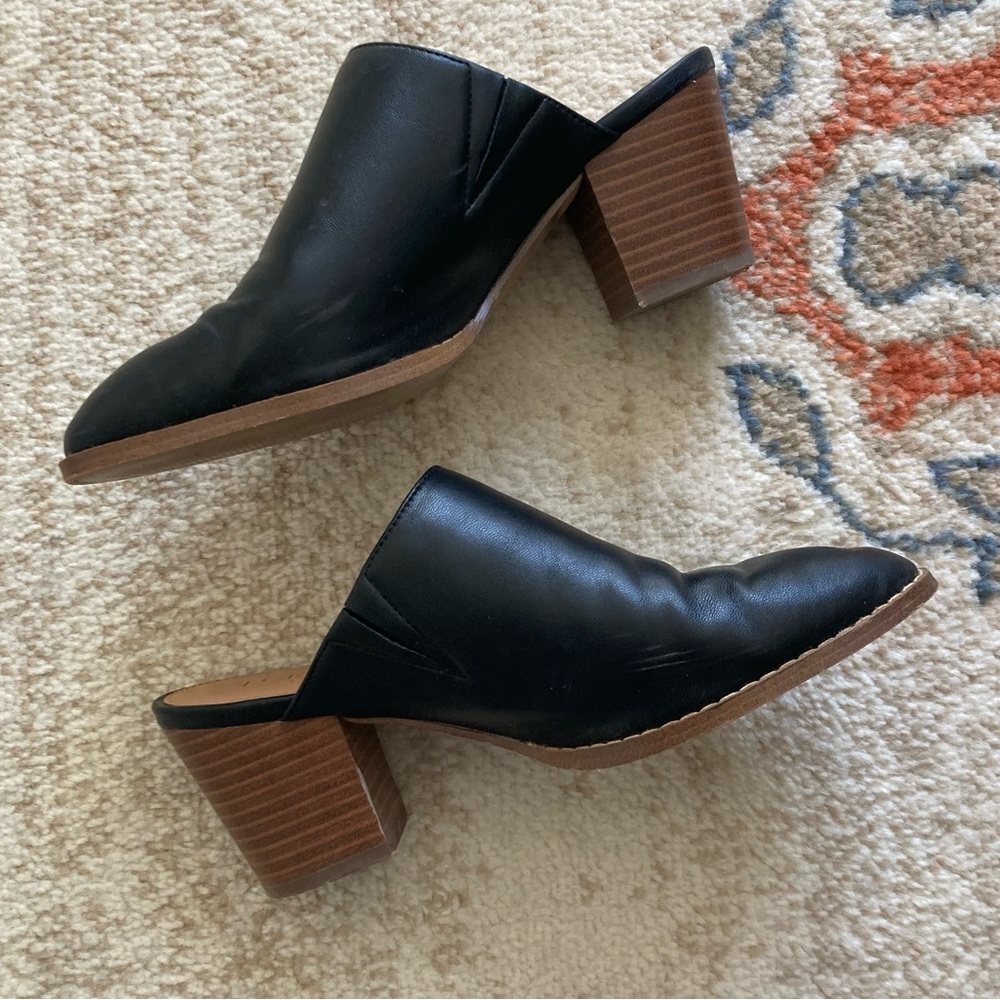 J. Crew Black Pointed Toe Mules with Block Heel Size 7